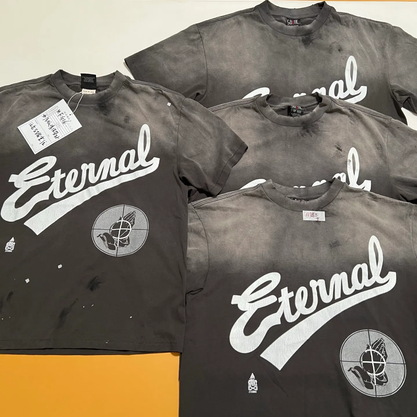 Washing/printing proofing SAINT Mxxxxxx × FEAR OF GOD FG_SS TEE/SNT OF GOD/BLK 25SS Heavy FOG joint model SAINT OF GOD prayer short-sleeved wash black S-XL